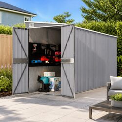 Durable Wall-Mounted Garden Shed in Grey Galvanised Steel