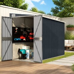 Wall-mounted Garden Shed Anthracite Outdoor Storage Steel Durable Double Doors