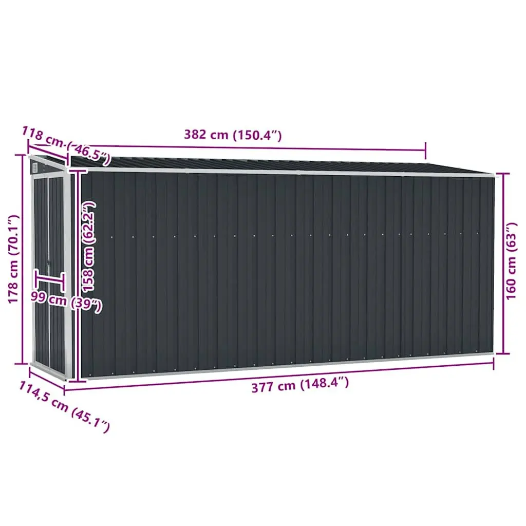 Garden Shed Steel Wall-mounted Anthracite Double Doors 118 x 382 x 178 cm