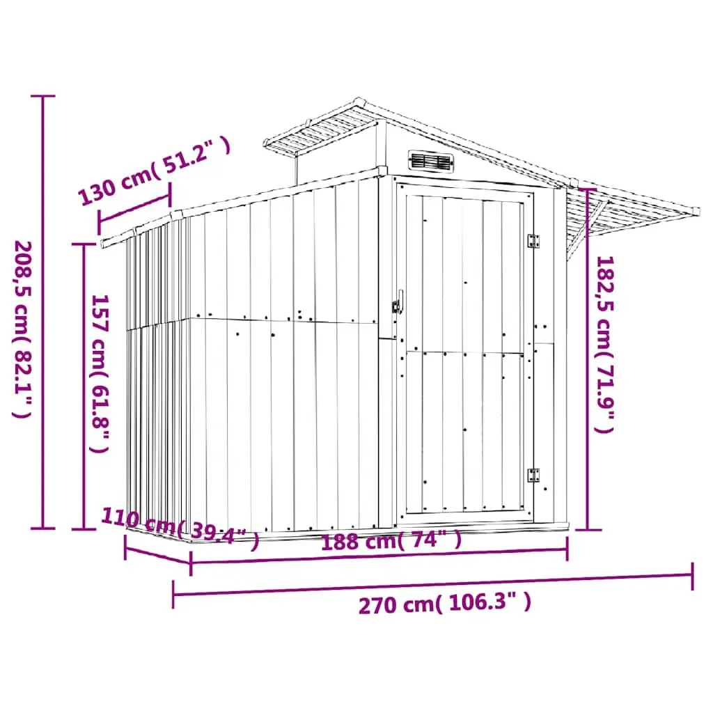 Green Garden Shed for Outdoor Storage 270x130x208.5cm