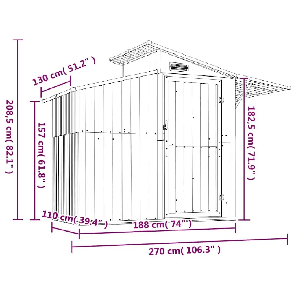Grey Garden Shed 270x130x208.5 cm for Tools