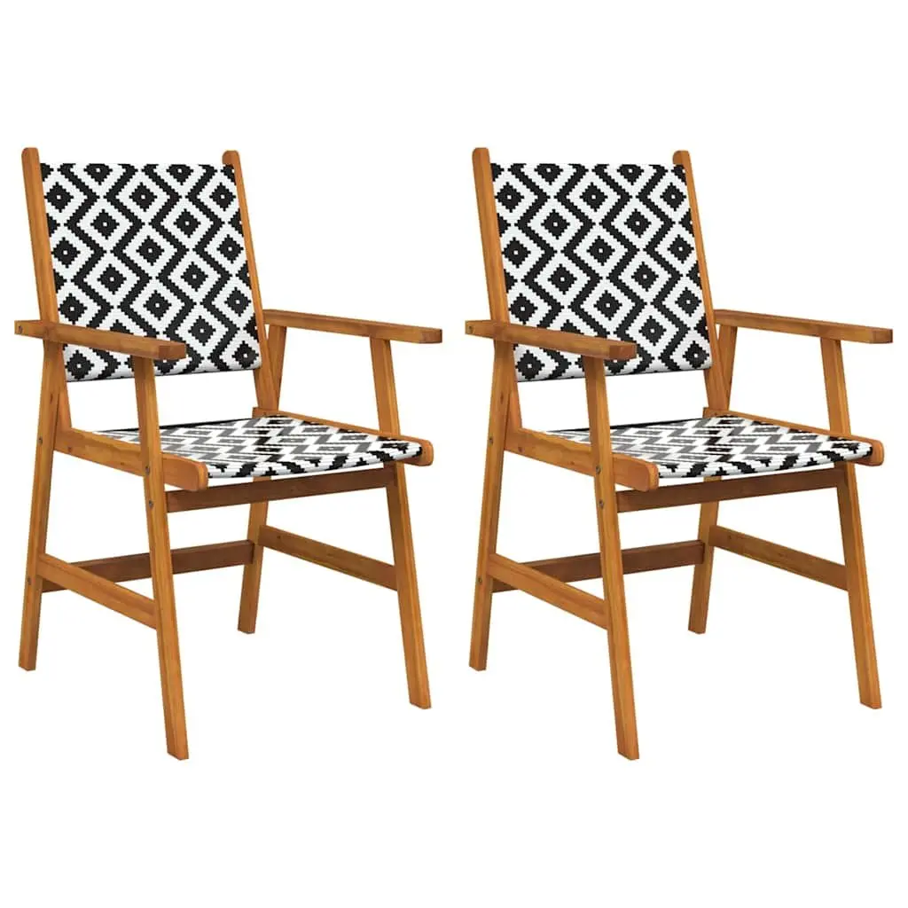 Outdoor Garden Chairs Set Solid Acacia Wood Poly Rattan Brown 2 Piece
