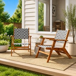 2-Piece Garden Chair Set with Acacia Frame and Rattan Backrest