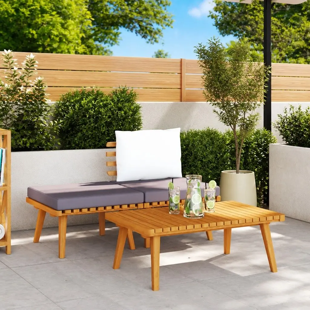 Solid Wood 3 Piece Lounge Set with Grey Cushions