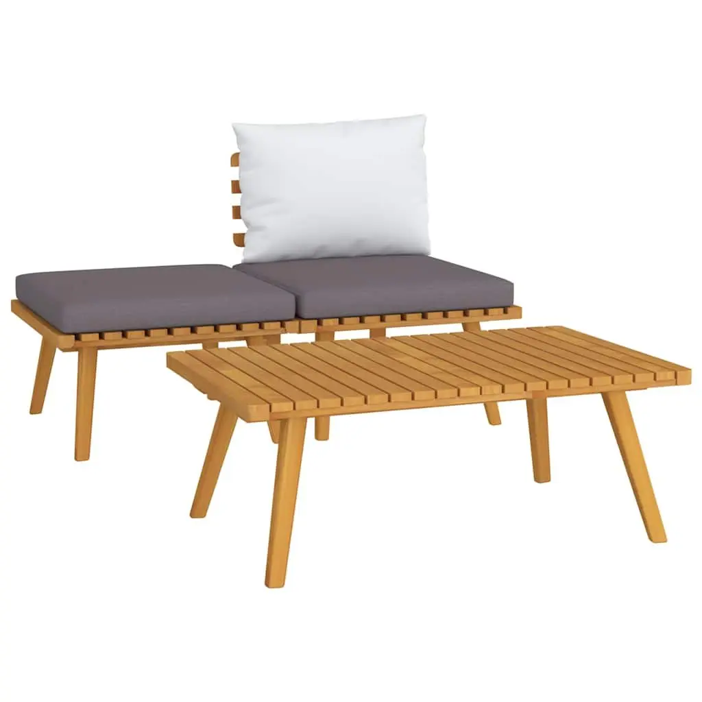 Solid Wood 3 Piece Lounge Set with Grey Cushions