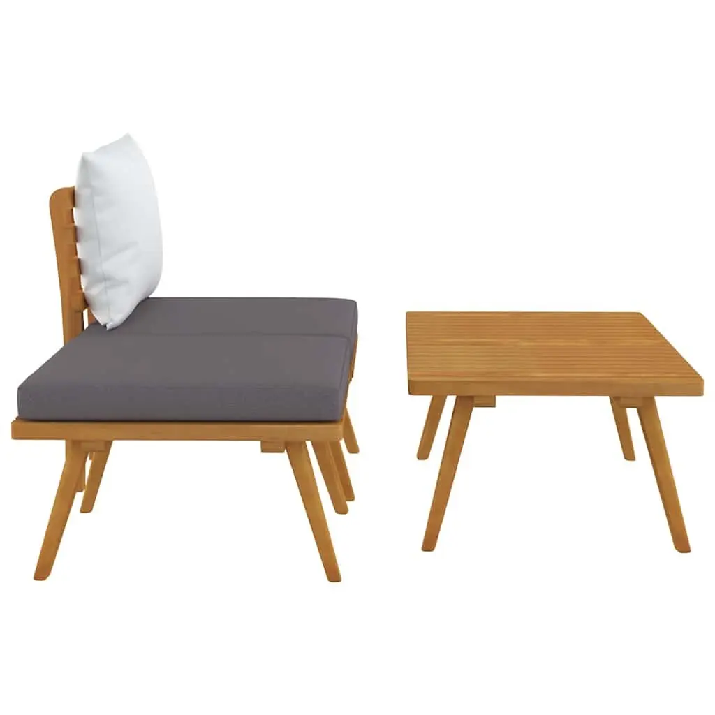 Solid Wood 3 Piece Lounge Set with Grey Cushions