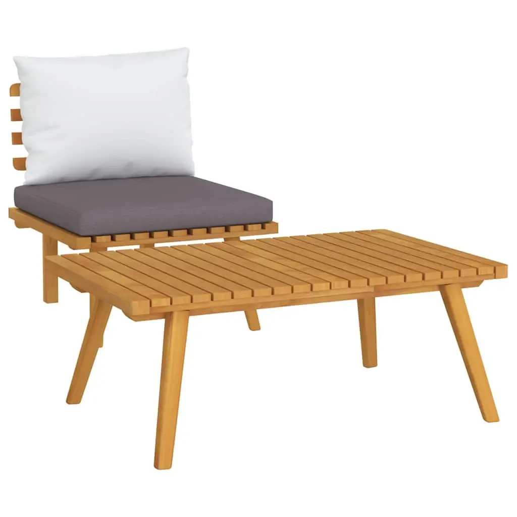 Solid Wood Patio Sectional Sofa with Grey Cushions