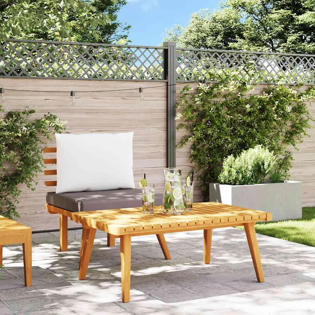 Solid Wood Patio Sectional Sofa with Grey Cushions