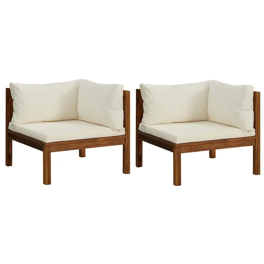 Solid Acacia Wood Outdoor Corner Sofa Set with White Cushions