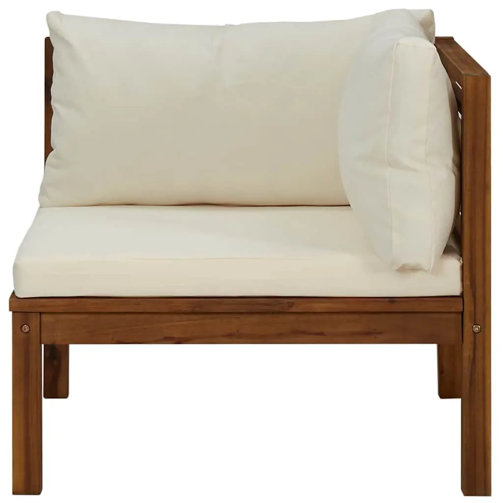 Solid Acacia Wood Outdoor Corner Sofa Set with White Cushions