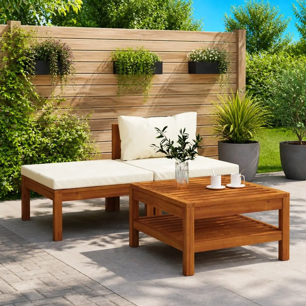 3-Piece Garden Lounge Set with Cushions and Table