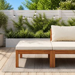 Solid Acacia Wood Outdoor Footrest with Cushion