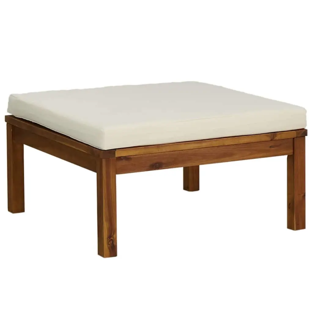 Solid Acacia Wood Outdoor Footrest with Cushion