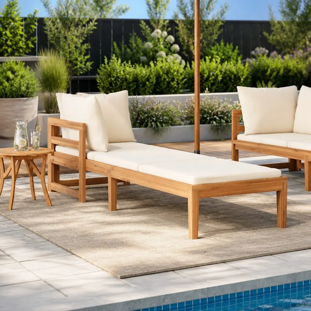Wooden Sun Lounger with Adjustable Armrest