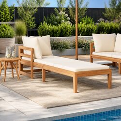 Durable Wooden Sun Lounger with Adjustable Armrest