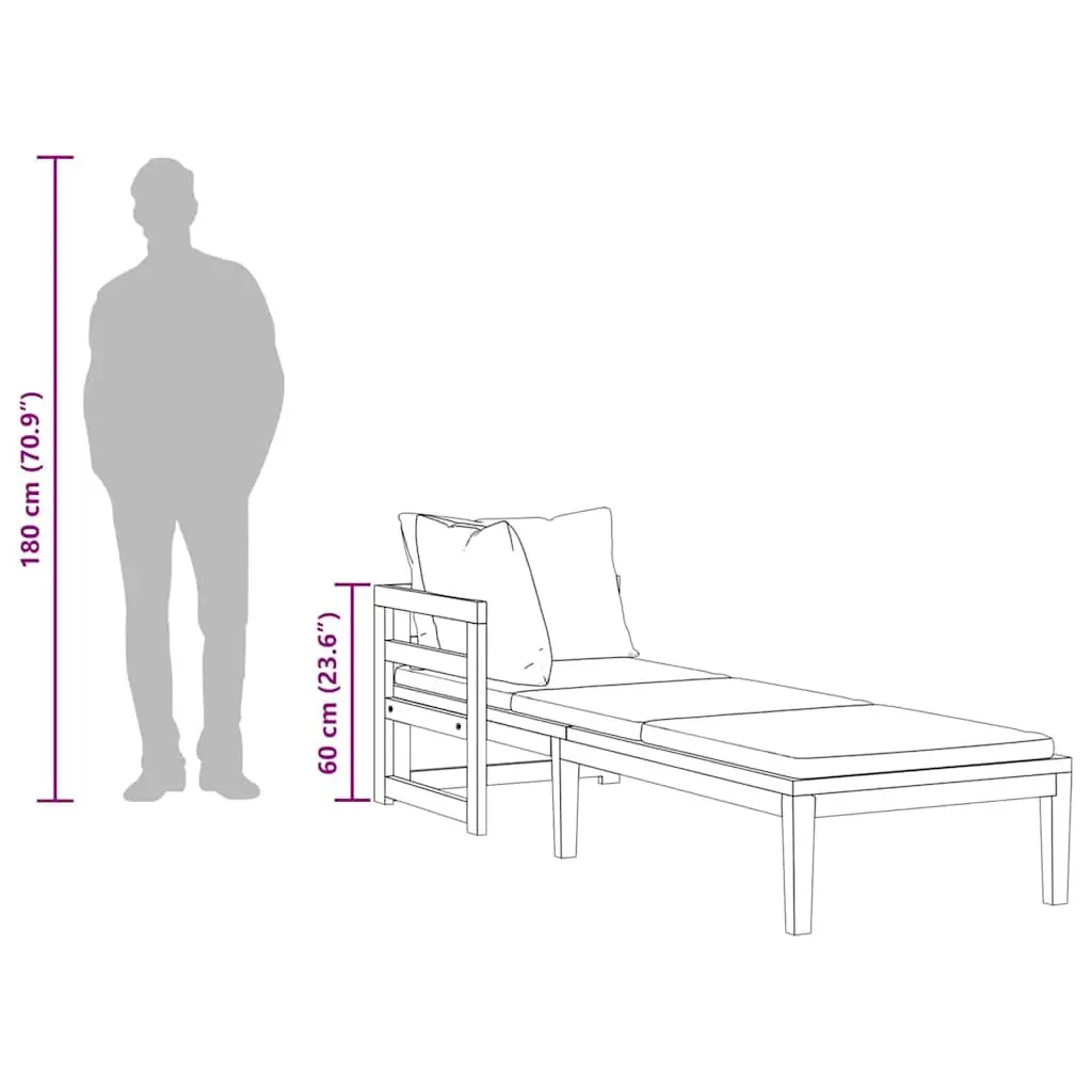 Wooden Sun Lounger with Adjustable Armrest