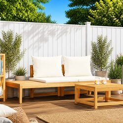 Solid Acacia Wood Garden Bench with Integrated Table
