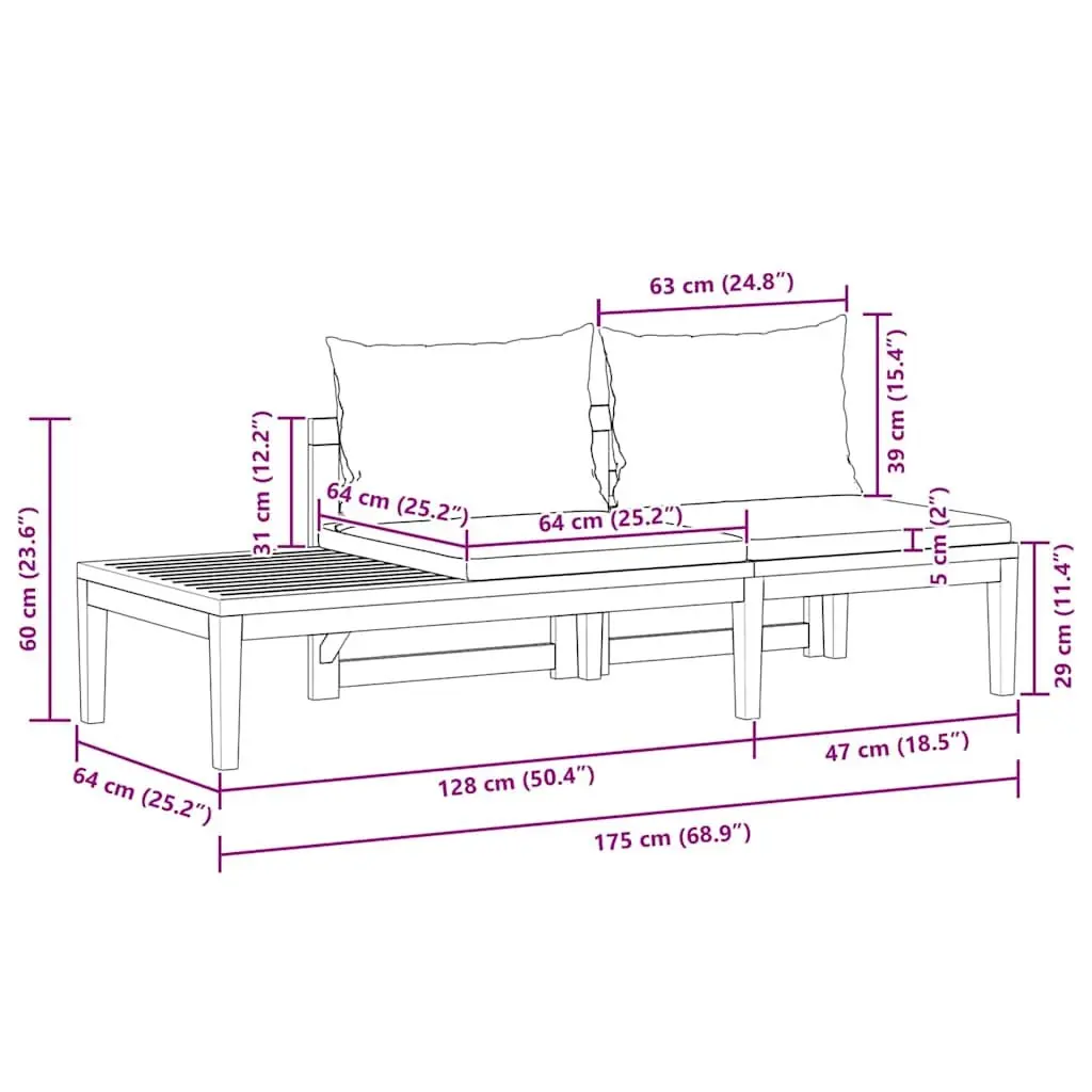 Solid Acacia Wood Garden Bench with Integrated Table