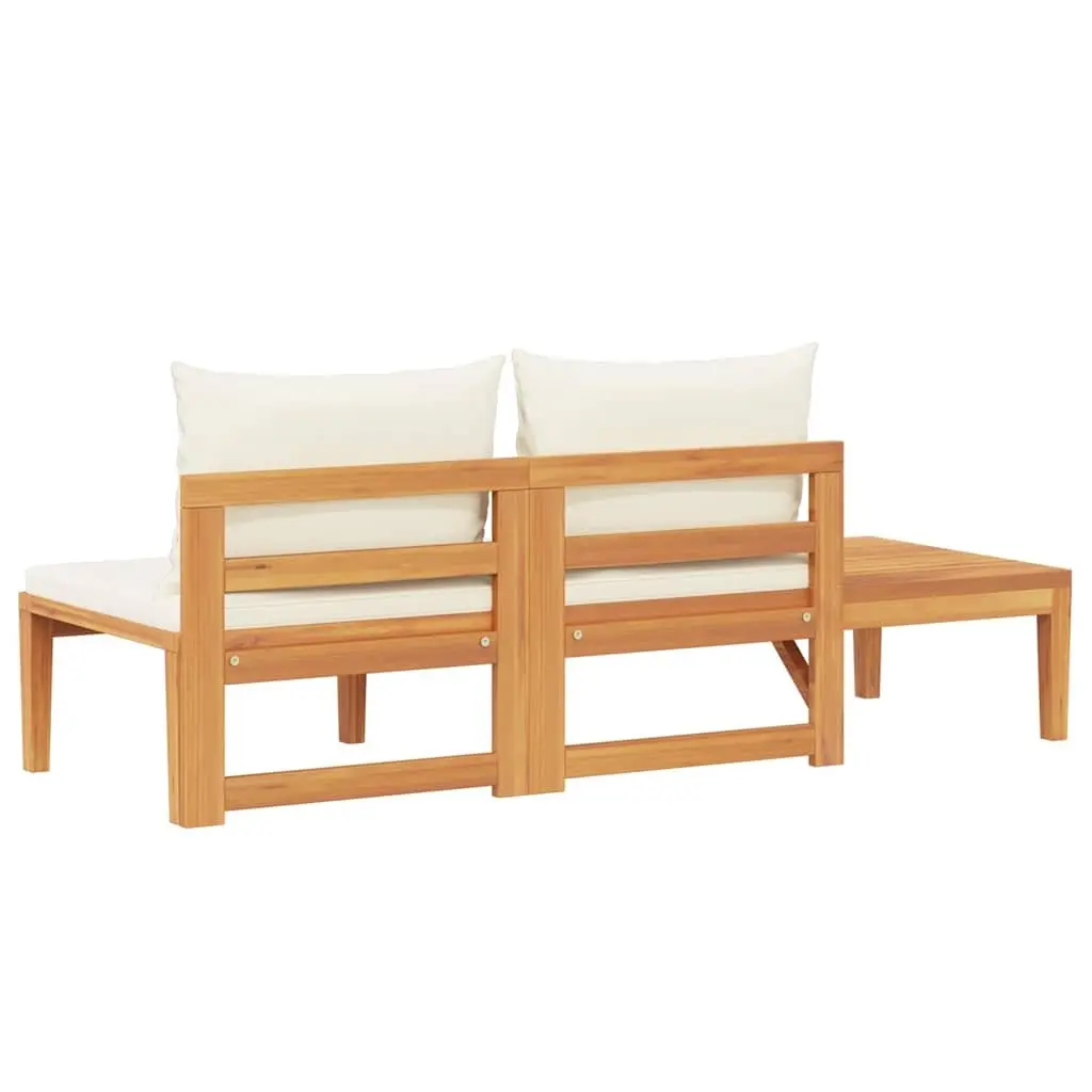 Solid Acacia Wood Garden Bench with Integrated Table