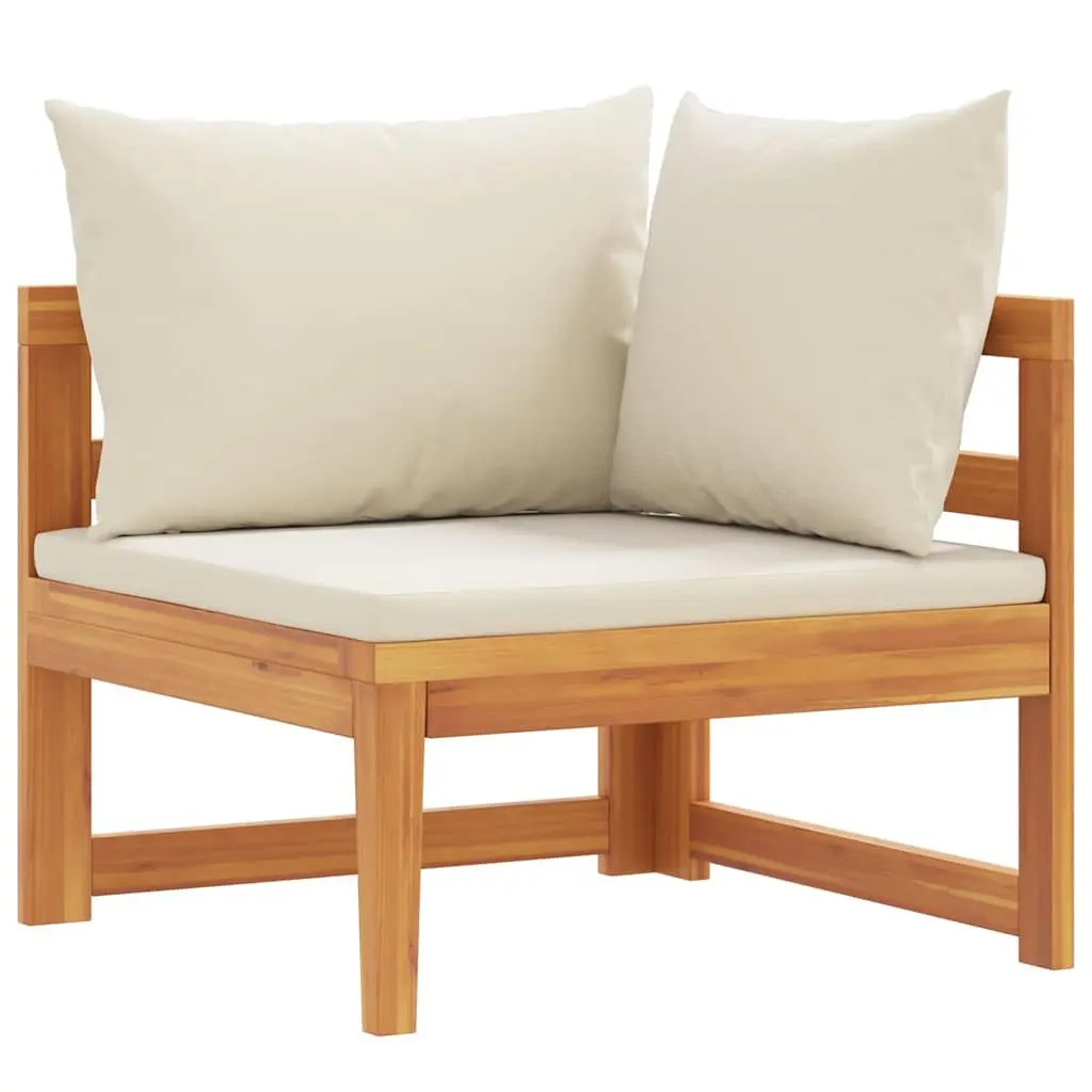 Outdoor Corner Sofa Acacia Wood Garden Sectional Lounge with Cream Cushions
