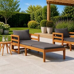 Premium Wooden Sun Lounger with Grey Cushion for Outdoors