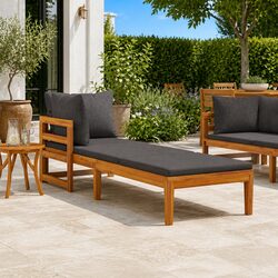 Wooden Outdoor Sun Lounger with Armrest - Grey Acacia