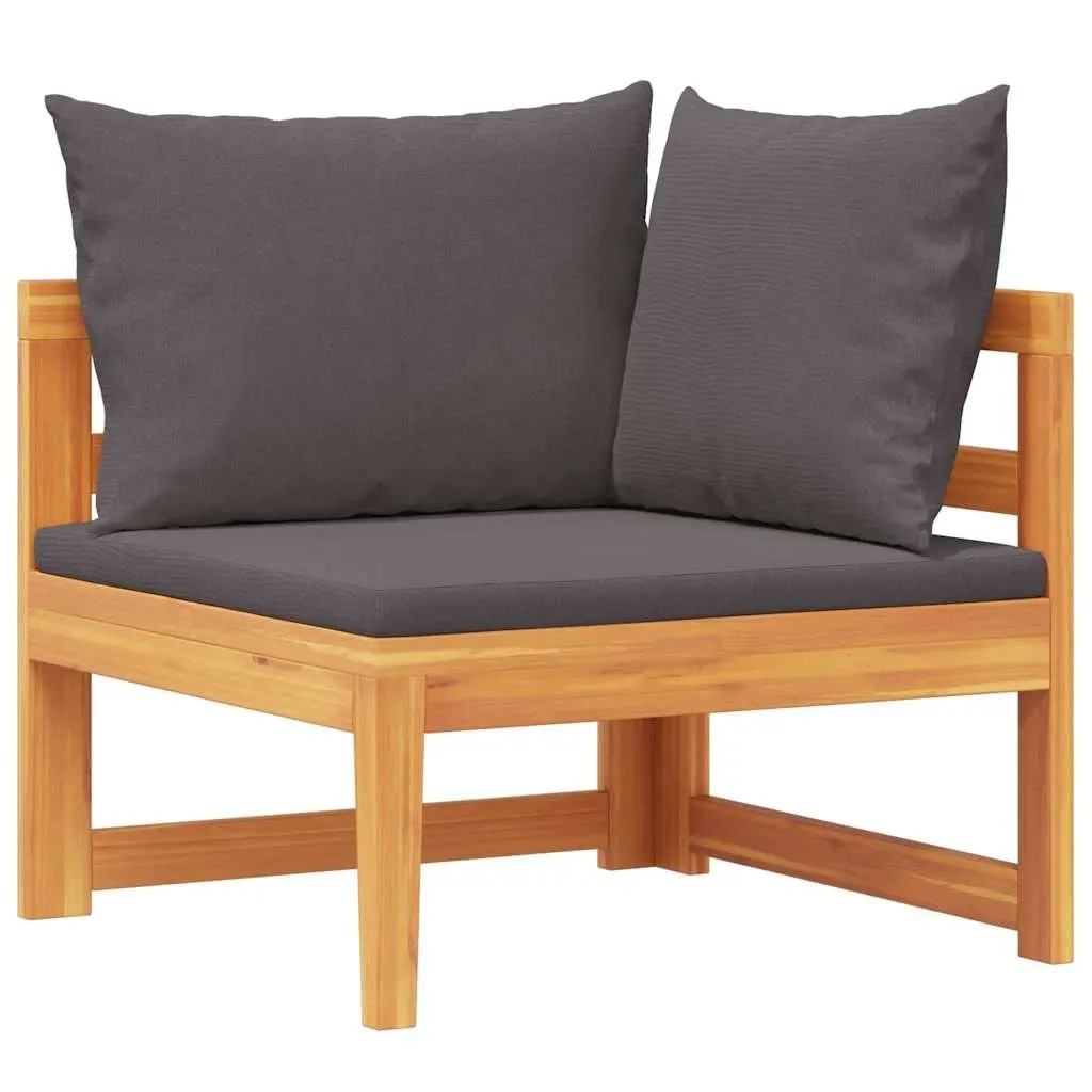 Outdoor Corner Sofa Acacia Wood Garden Sectional Lounge with Dark Grey Cushions