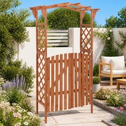 Durable Brown Wooden Garden Pergola with Integrated Gate