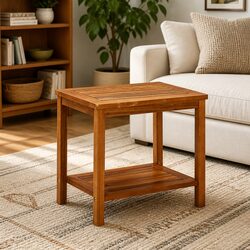 Solid Acacia Wood Coffee Table with Slatted Top