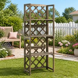 Sturdy Grey Garden Trellis with Shelves for Climbing Plants