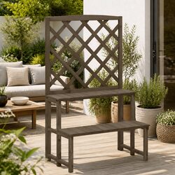 Grey Wooden Outdoor Plant Stand with Trellis Design