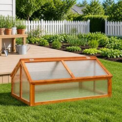 Brown Wooden Greenhouse with Hinged Roof for Plants