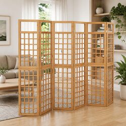 6-Panel Room Divider Trellis Solid Fir Wood Folding Screen Brown 242.5x180cm