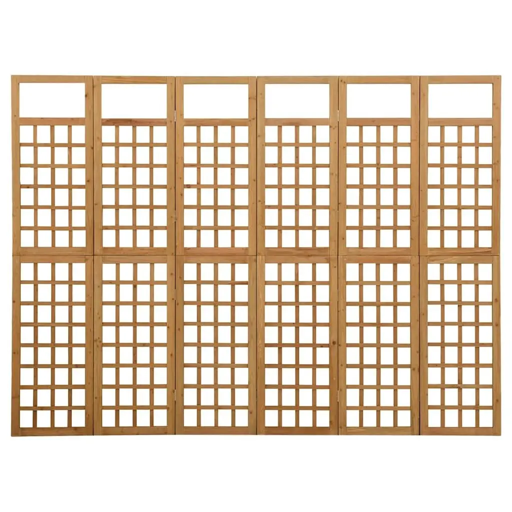 Brown 6-Panel Folding Screen Trellis Made of Solid Fir