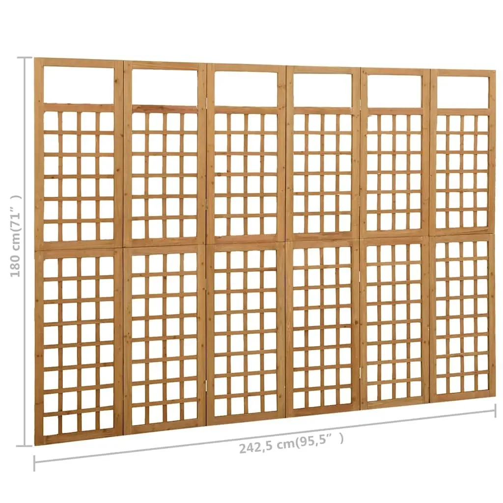 Brown 6-Panel Folding Screen Trellis Made of Solid Fir