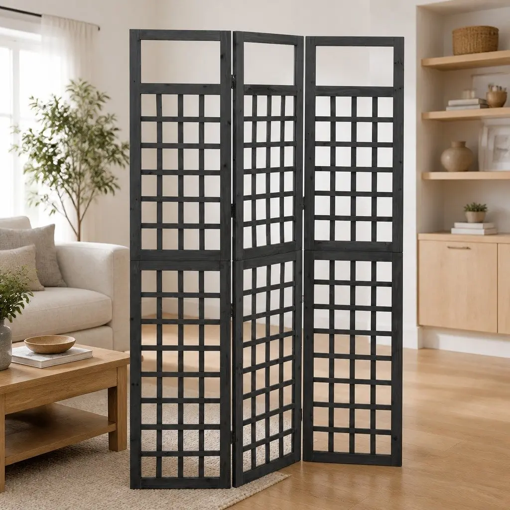 3-Panel Room Divider Trellis in Black