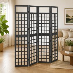 4-Panel Room Divider Screen Solid Fir Wood Trellis Indoor Outdoor Partition
