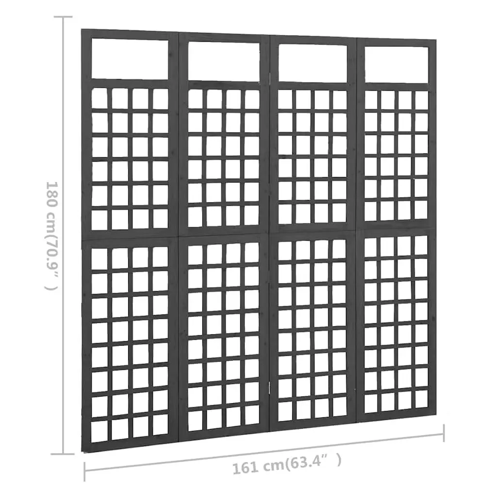 4-Panel Room Divider Solid Fir Wood 161x180cm Black