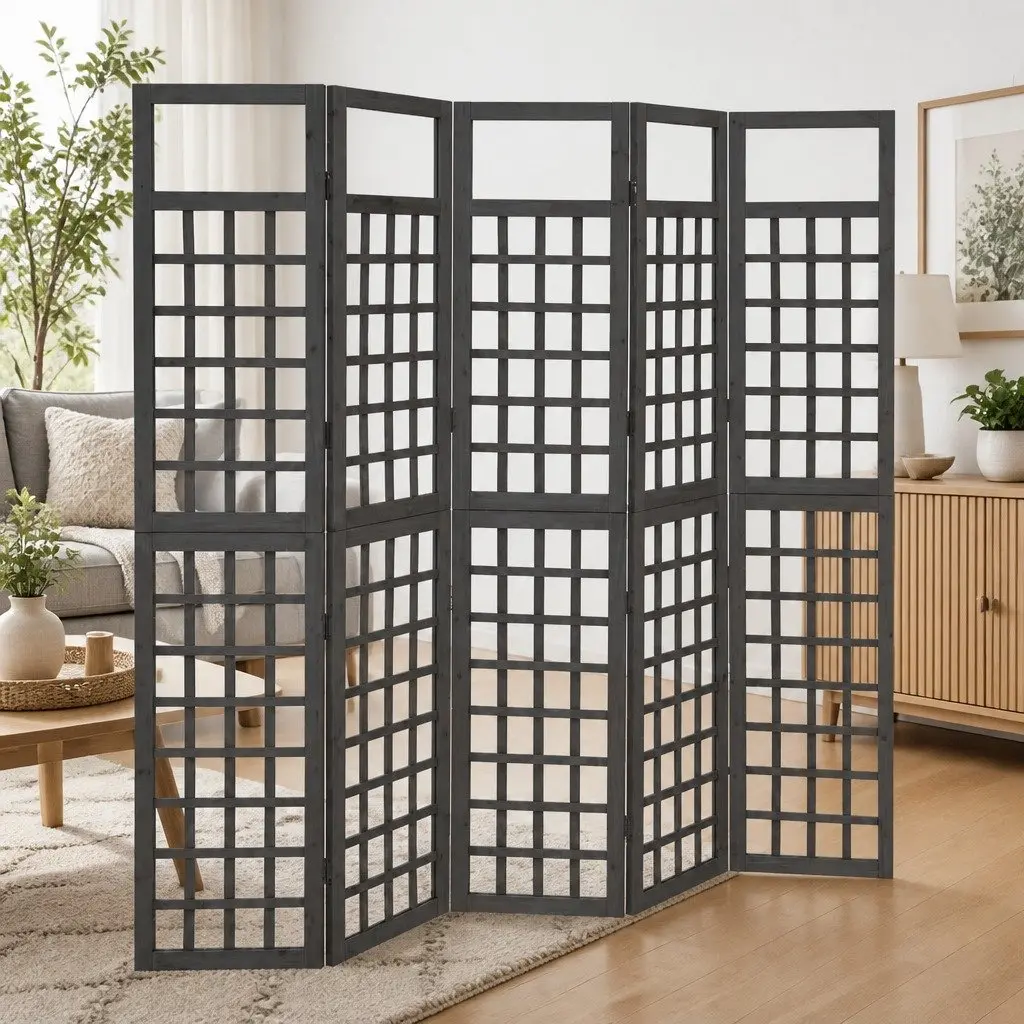 5-Panel Folding Screen Room Divider in Black