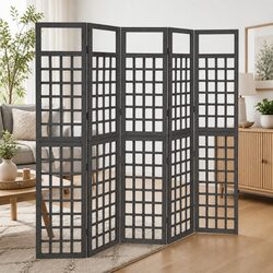 Quality 5-Panel Folding Screen Room Divider in Black