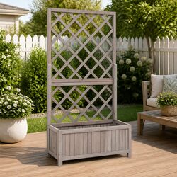 Sturdy Grey Wooden Garden Trellis Planter for Climbing Plants