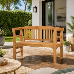 Outdoor Acacia Wood Garden Bench with Backrest 114cm