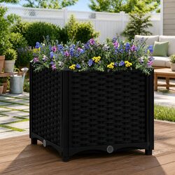 Sturdy Raised Garden Bed Planter Box 40x40x38 cm Black