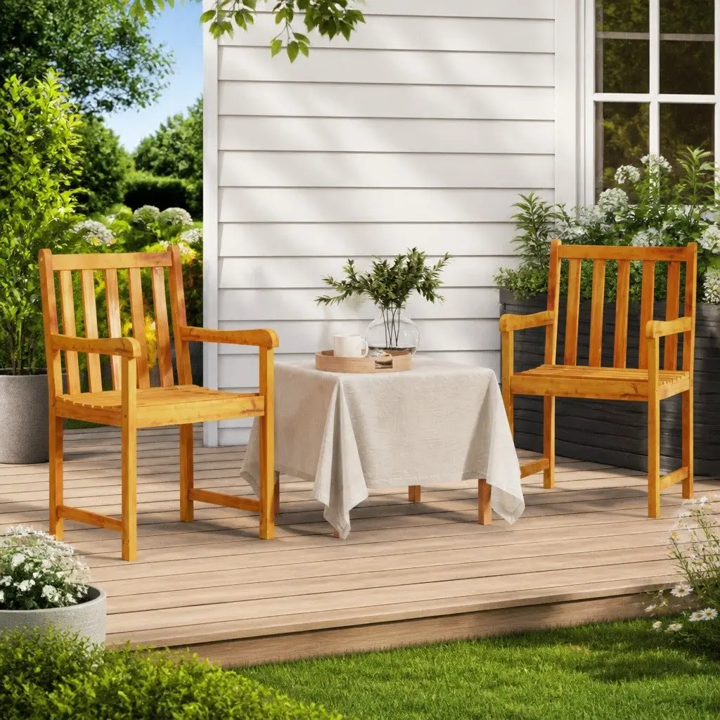 Outdoor Chairs Solid Acacia Wood Weather Resistant Brown 2 Piece