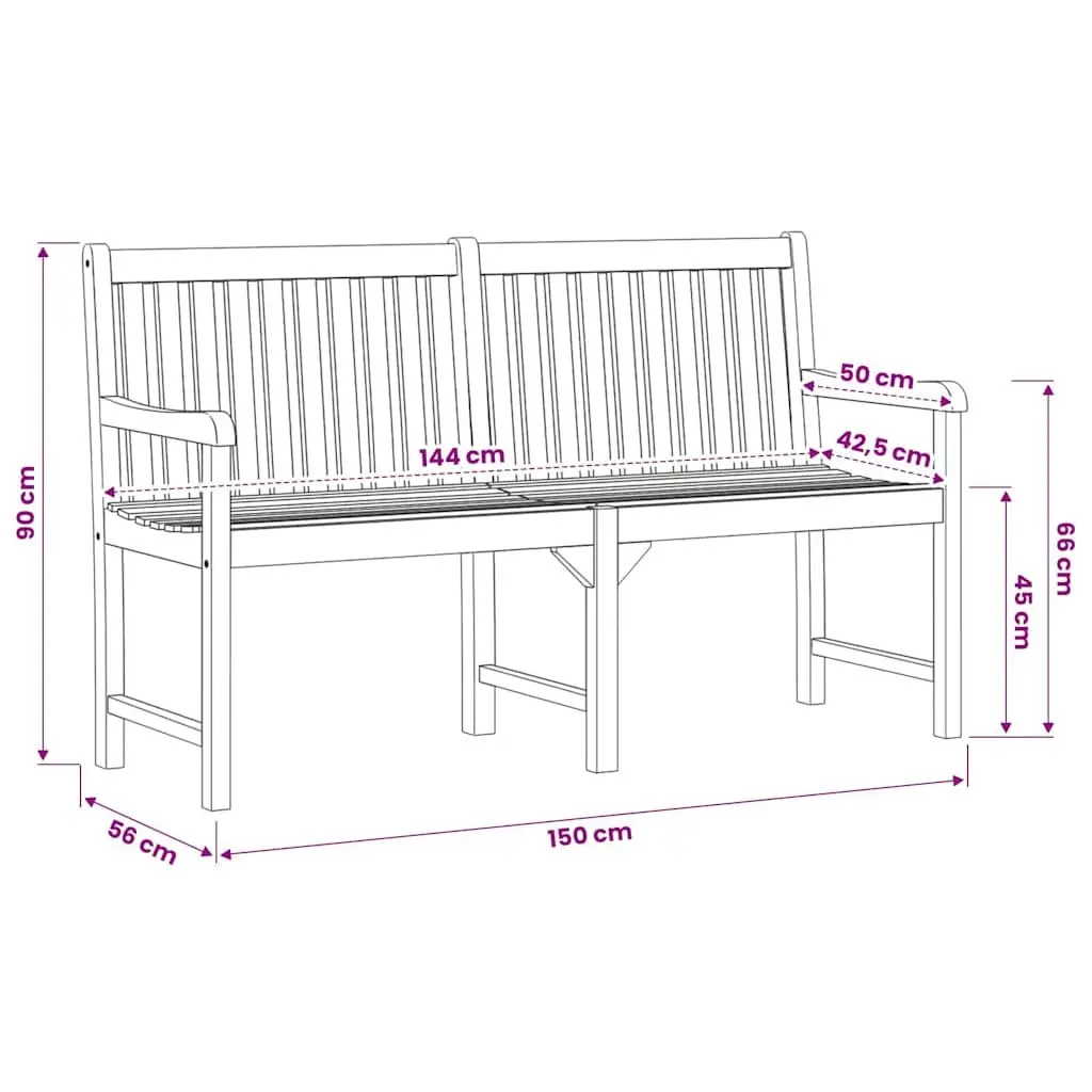 Solid Acacia Wood Outdoor Garden Bench 150 cm