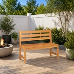 Sturdy Outdoor Garden Bench 114cm Teak Wood Furniture