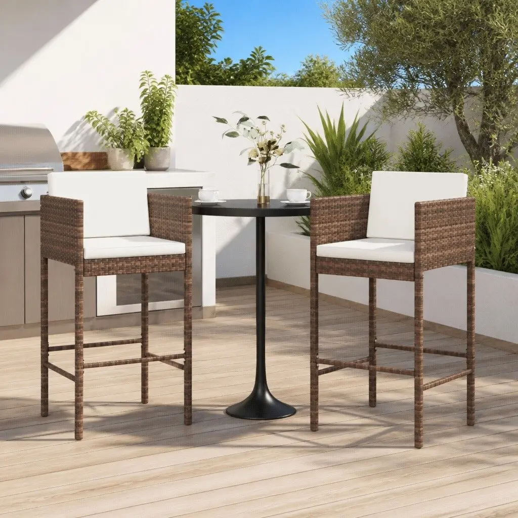 Outdoor Bar Stools Set with Cushions, 2 Pcs