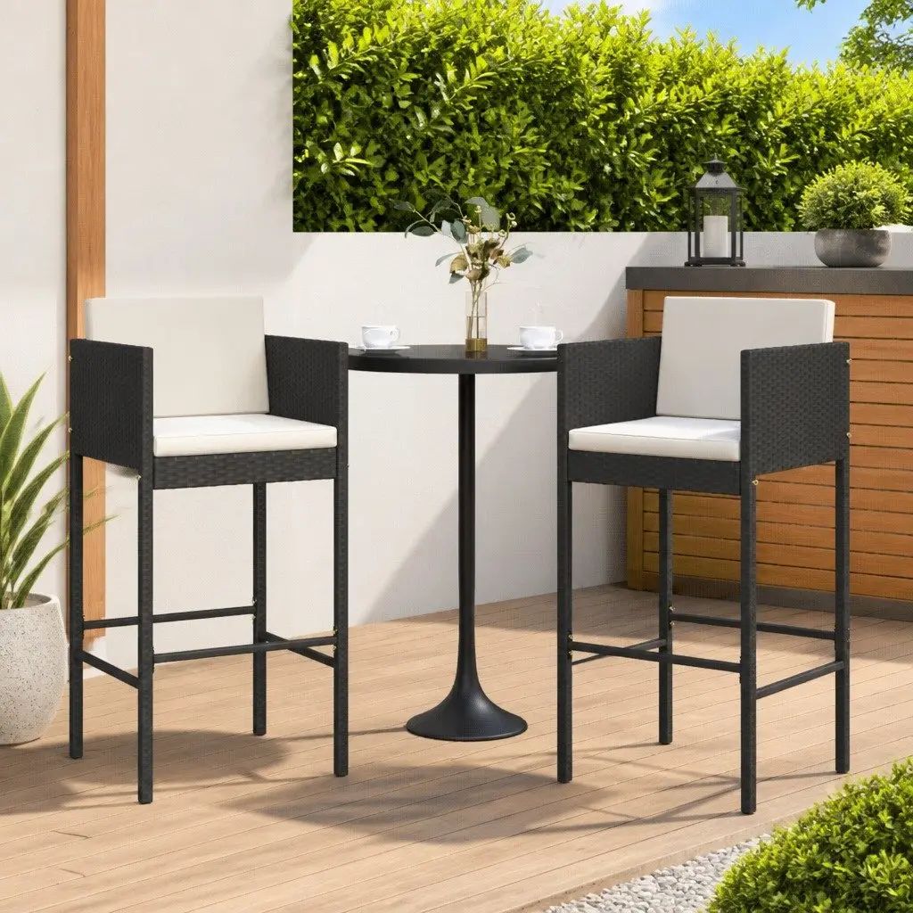 Black Outdoor Bar Stools 2 pc Set with Cushions