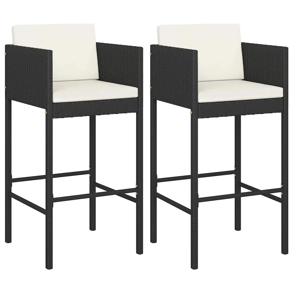Black Outdoor Bar Stools 2 pc Set with Cushions