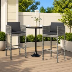 Durable Grey Poly Rattan Outdoor Bar Stools with Cushions